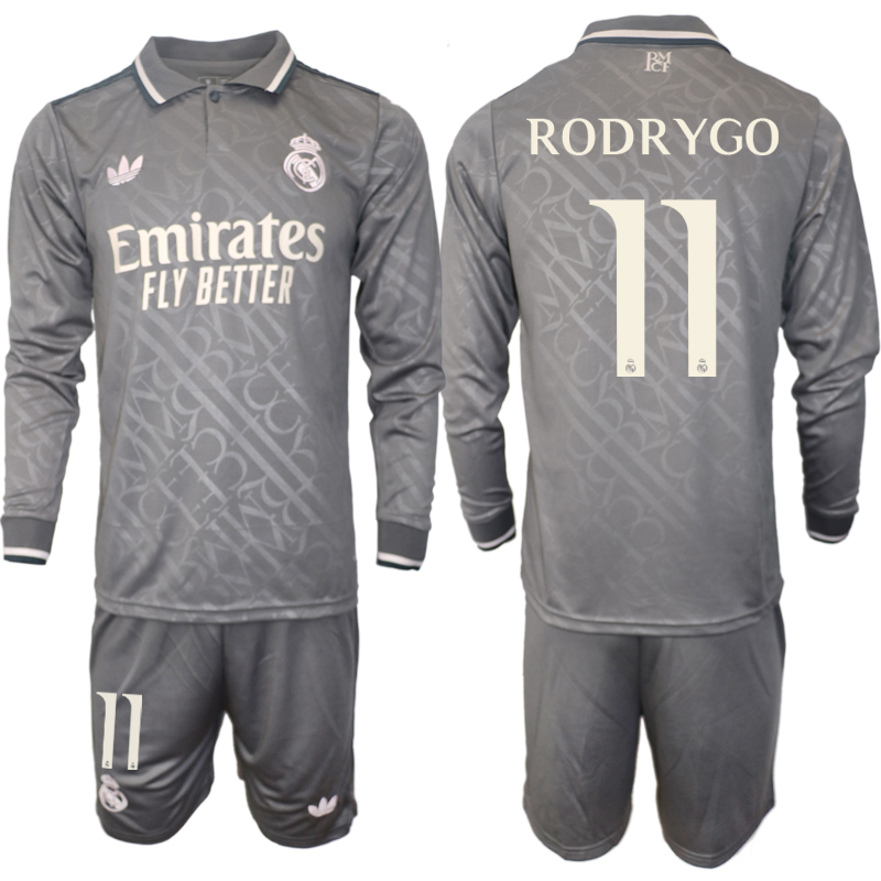 Men 2024-2025 Club Real Madrid away Long Sleeves Grey #11 Soccer Jersey